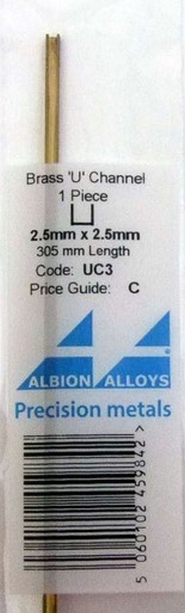 Brass U Channel 2.5. x 2.5 x 2.5 mm 1pcs