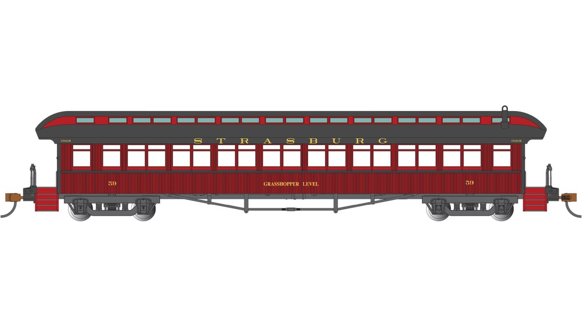 HO 60' Passenger Car Strasburg Rail Road #59 Grasshopper Lev