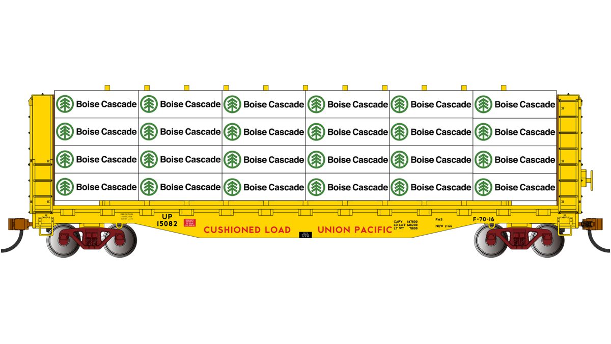 HO 52' Center-Beam Flatcar w/Bulkheads UP #15082 (Ye
