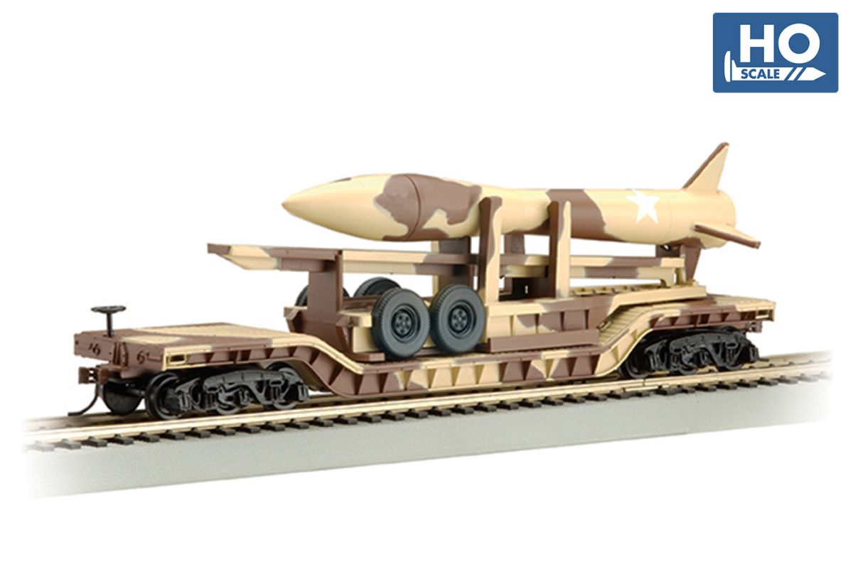 HO 52' Depressed Center Flatcar w/Missle Desert Camo