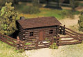 O Plasticville Log Cabin w/Rustic Fence