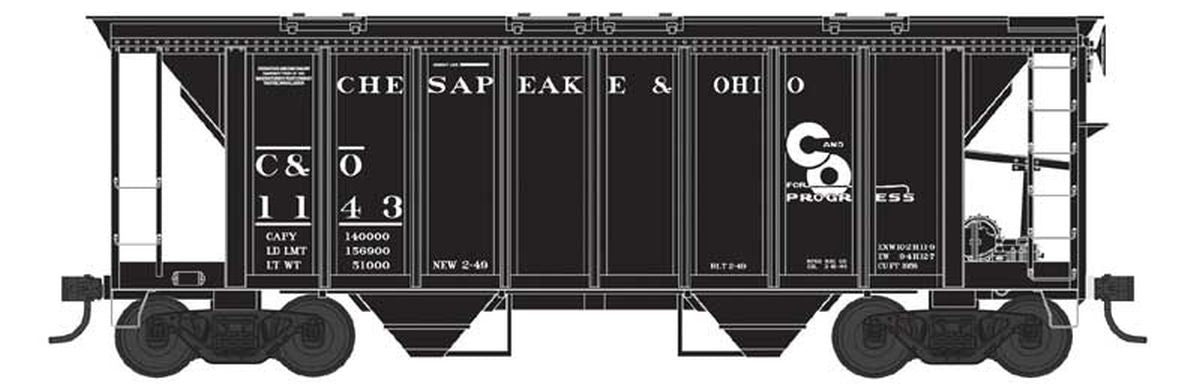 N 70 Ton Two Bay Covered Hopper C&O #1143