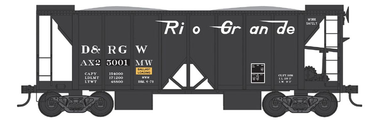 N 70 Ton Two Bay Ballast Car D&RGW #25001
