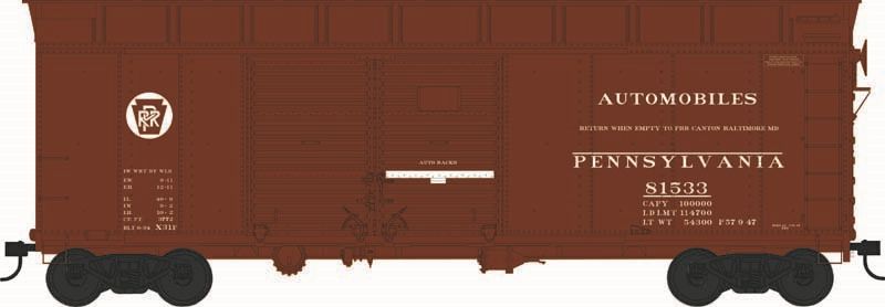 HO X31F 4-Dr Turtle Roof Boxcar w/loader PRR Circle Keyston