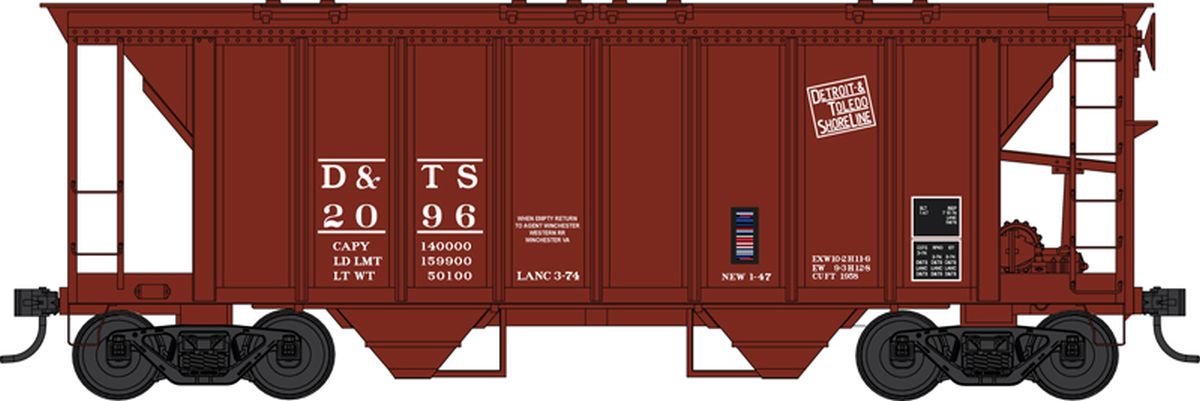 HO 70 Ton 2 Bay Covered Hopper D&TS Road #2096