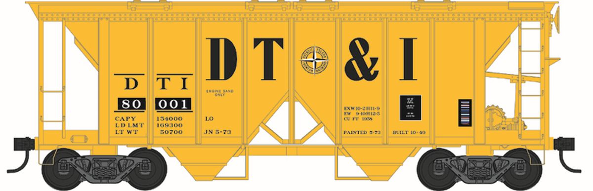 HO 70 Ton 2 Bay Covered Hopper DT&I Road #80007