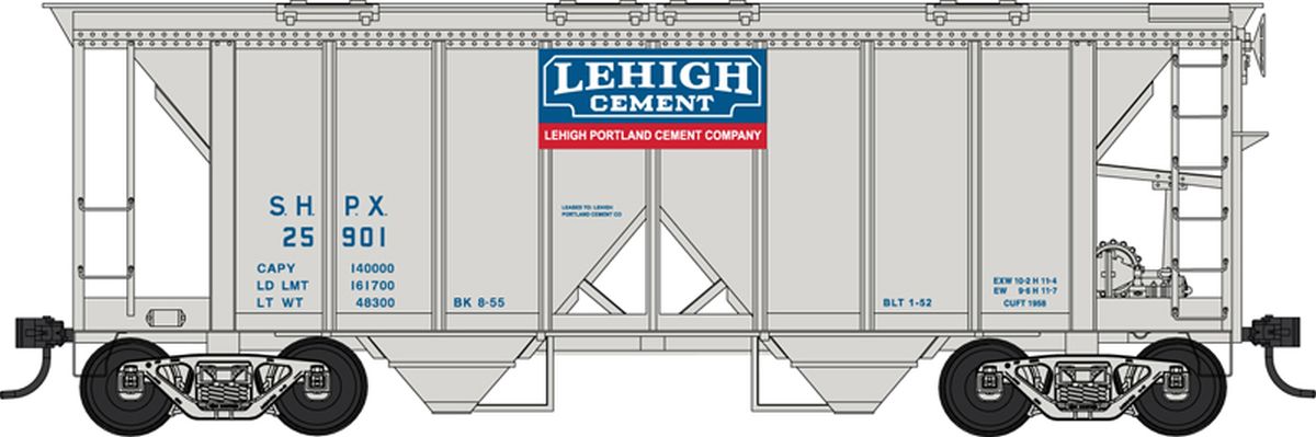 HO 70 Ton 2 Bay Covered Hopper Lehigh Cement Road #25904