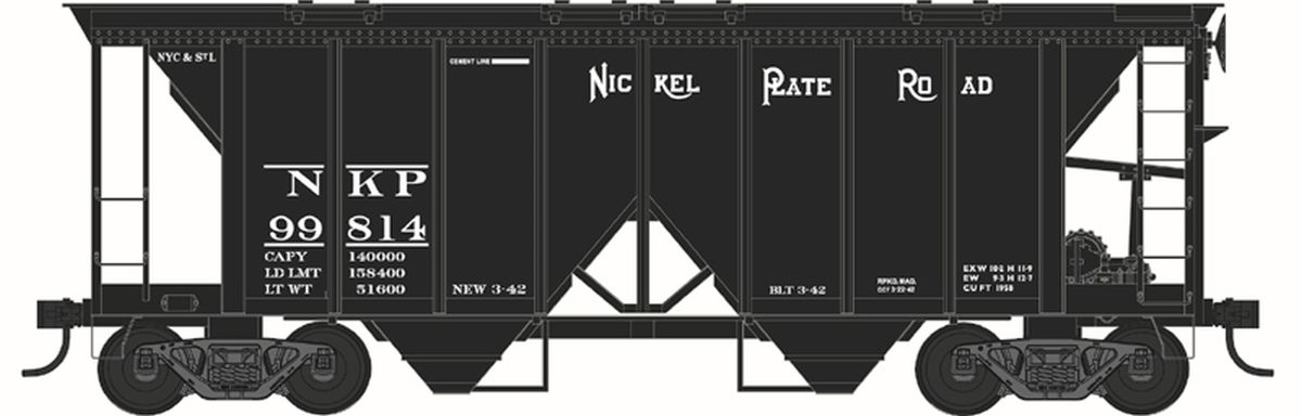 HO 70 Ton 2 Bay Covered Hopper NKP Road Road #99830