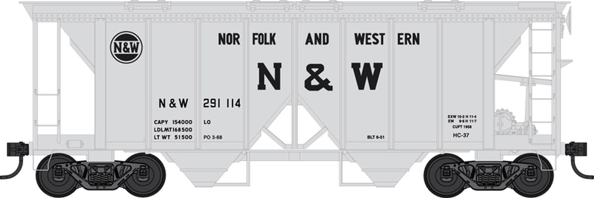 HO 70 Ton 2 Bay Covered Hopper N&W Road #291189