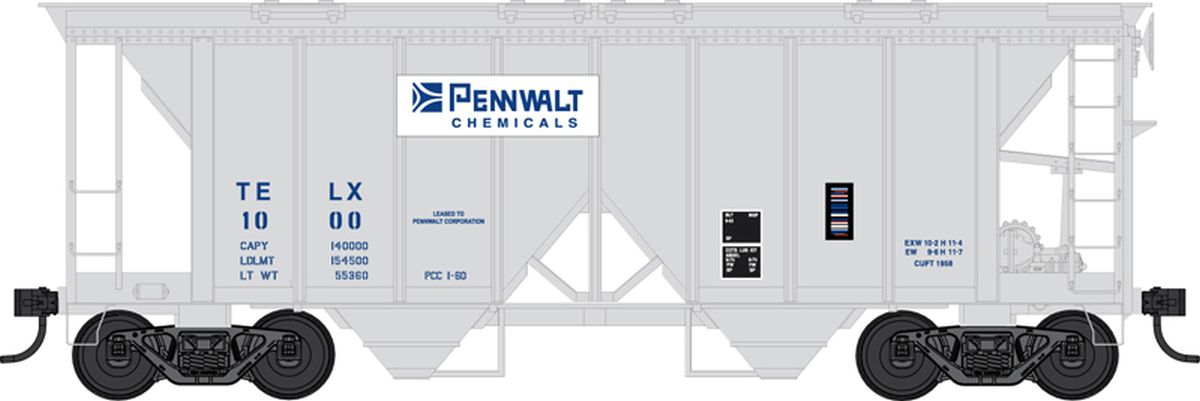 HO 70 Ton 2 Bay Covered Hopper Pennwalt Chemicals Road #1000
