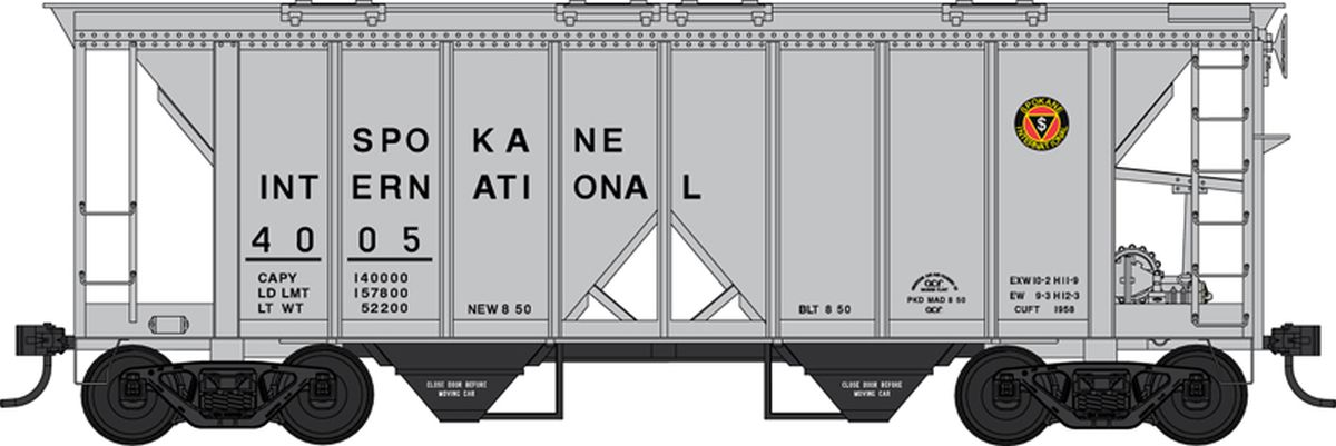 HO 70 Ton 2 Bay Covered Hopper Spokane International Road #4