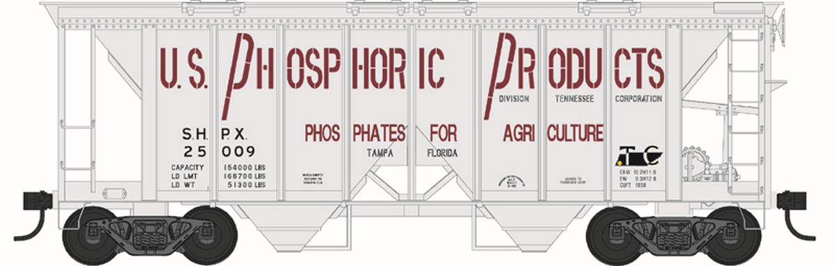 HO 70 Ton 2 Bay Covered Hopper US Phosphoric Products Road #