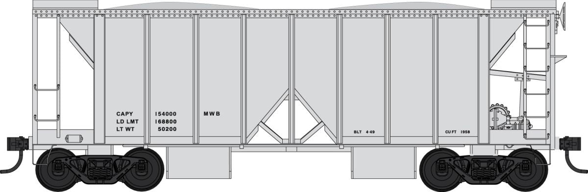 HO 70 Ton Ballast Car Dim Data Open Side Gray