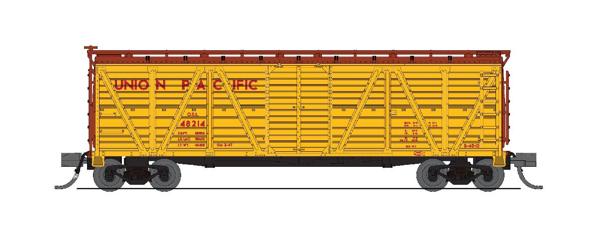 N 40' Wood Stock Car UP Yellow w/ Brown No Sound 2-pack (482