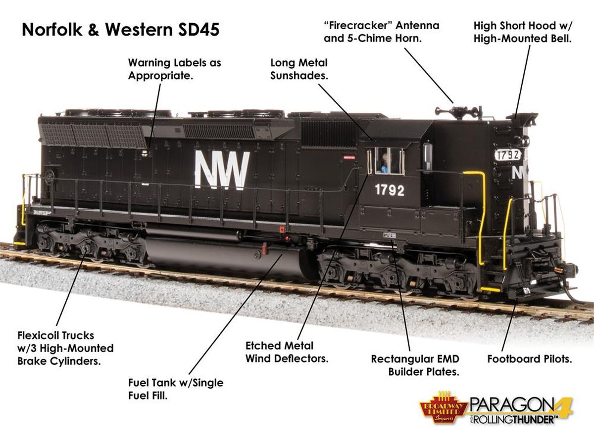 HO P4 SD45 Diesel N&W #1792/blk DC/DCC