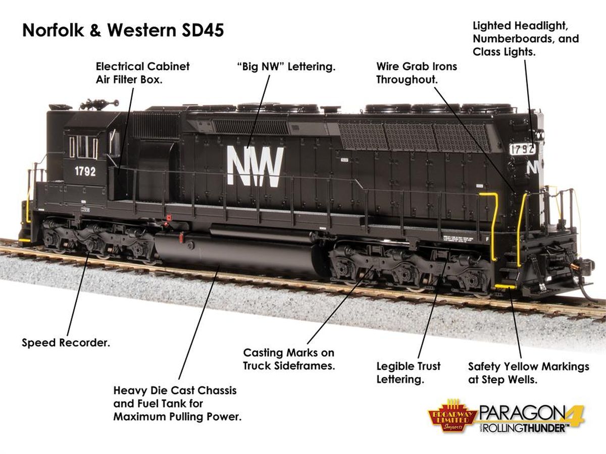 HO P4 SD45 Diesel N&W #1803/blk&wht DC/DCC Sound