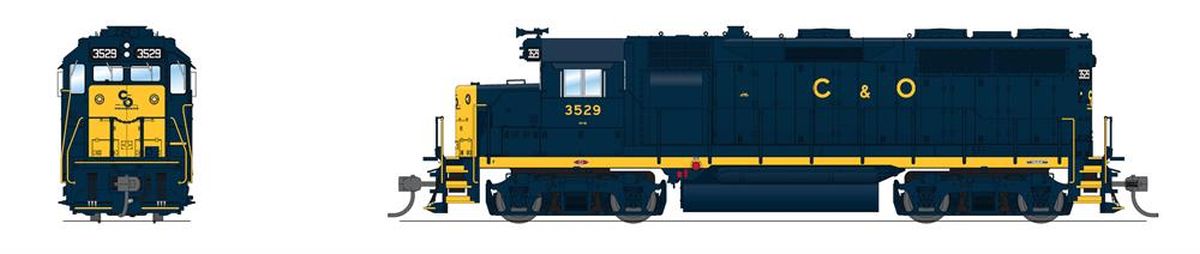HO P4 GP35 Diesel C&O #3529/Blue w/Yellow Nose DC/DCC Sound