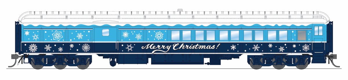 HO Blue & White Holiday-themed Baggage-Combine Car  HO Scale
