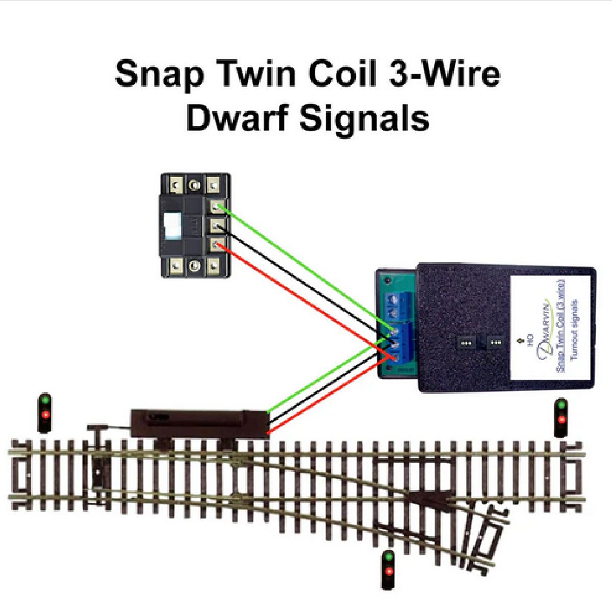 DVTSTC3-2 N Turnout Snap Twin Coil 3 Kit 3 Dwarf Signals w/