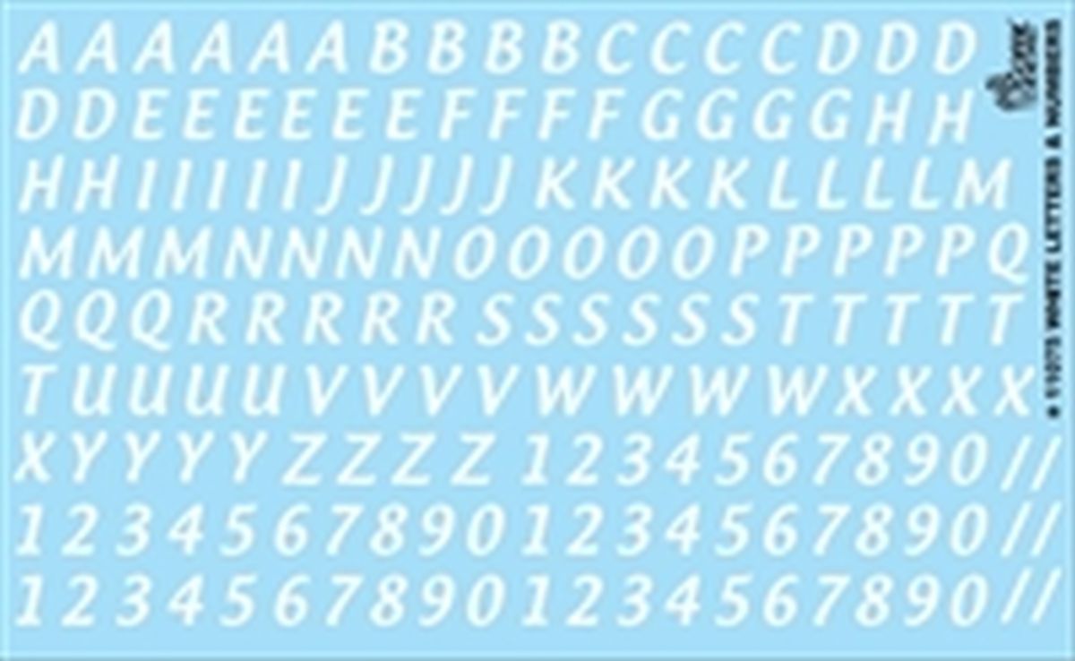 White Letters And Numbers 5/8 Inch Decal