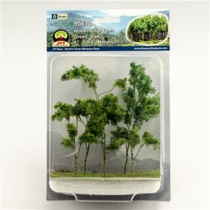 TARIFF Woods Edge Trees Green 4'' to 5.5'' O-scale 5/pk