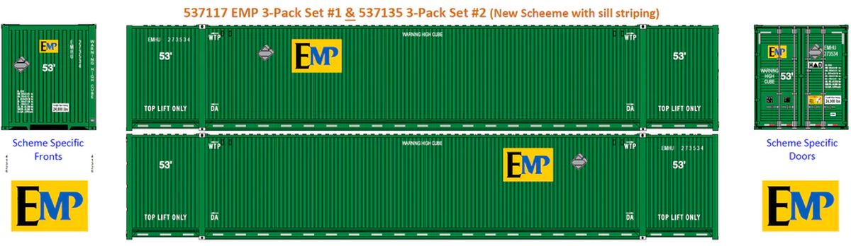 N EMP/green w/sill striping 53' High CubeContainer3pk#1