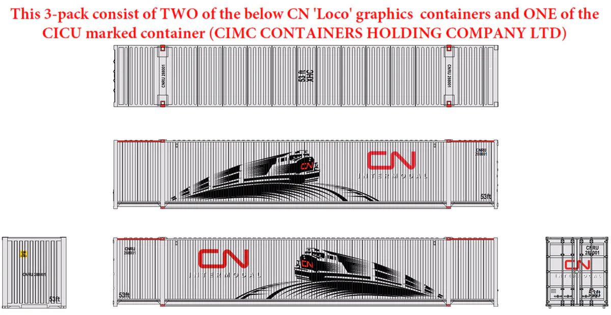 N CN Intermodal 53' High Cube Container 3pk