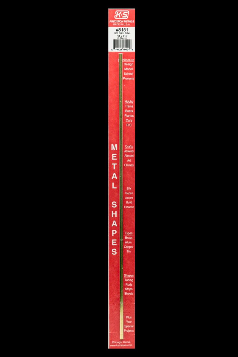 Square Brass Tube 1/8 x .014 x 12   1cd