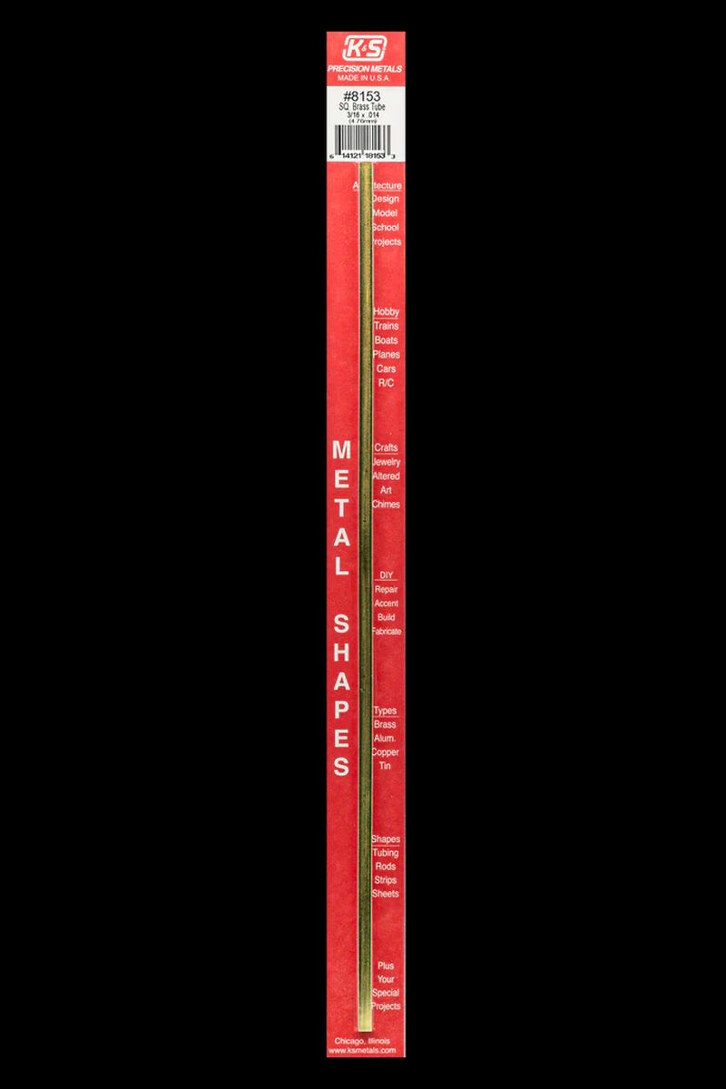 Square Brass Tube 3/16 x .014 x 12   1cd