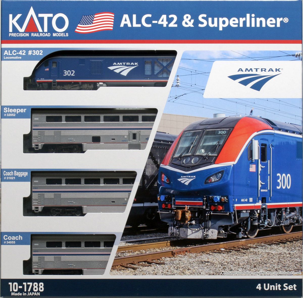 N Amtrak PhVI Superliner Set w/ALC-042 Charger Diesel #302