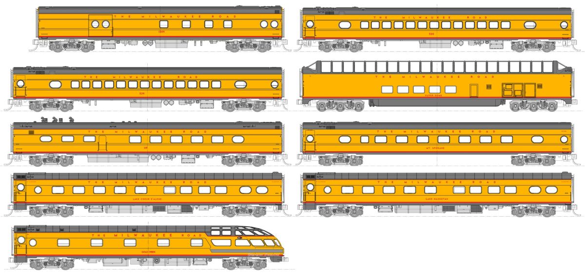 N Milw.Rd. Olympian Hiawatha 9-Car Set/Post01955 Scheme