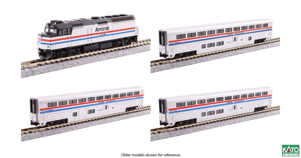 Amtrak F40PH with Ditch lights Superliner I Phase III  4 Uni