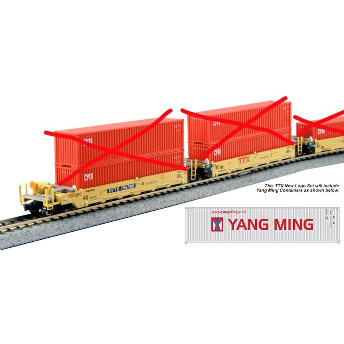 N MAXI-I Double Stack 5pk TTX #759364 w/Yang Ming Containers
