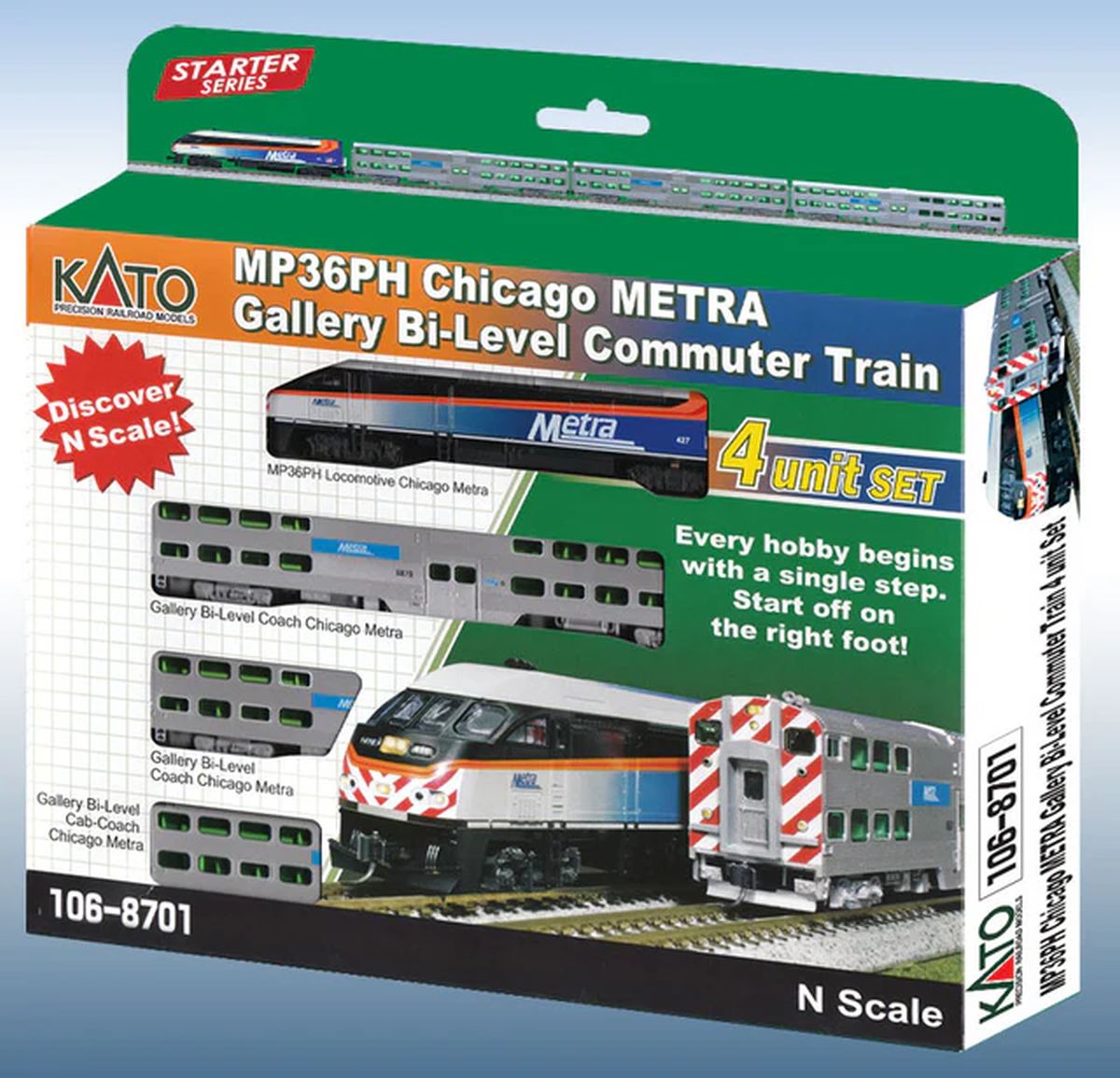 MP36PH Chicago Metra Gallery BiLevel Commuter Train 4 units