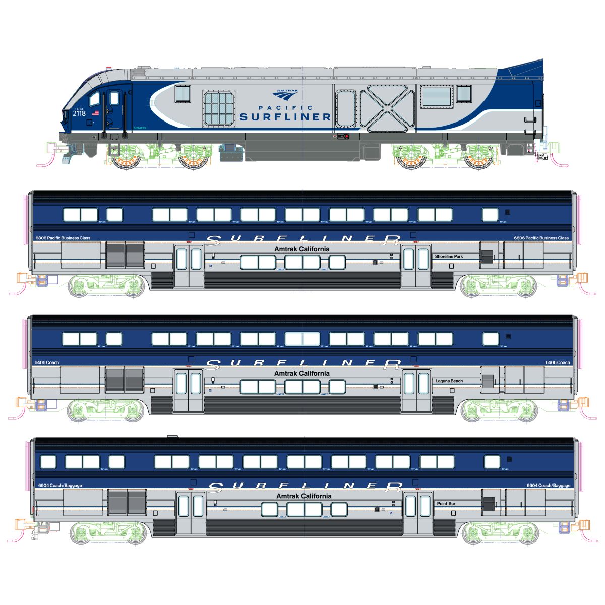 N Amtrak Pacific Surfliner SC-44 Diesel 4-Unit Base Set