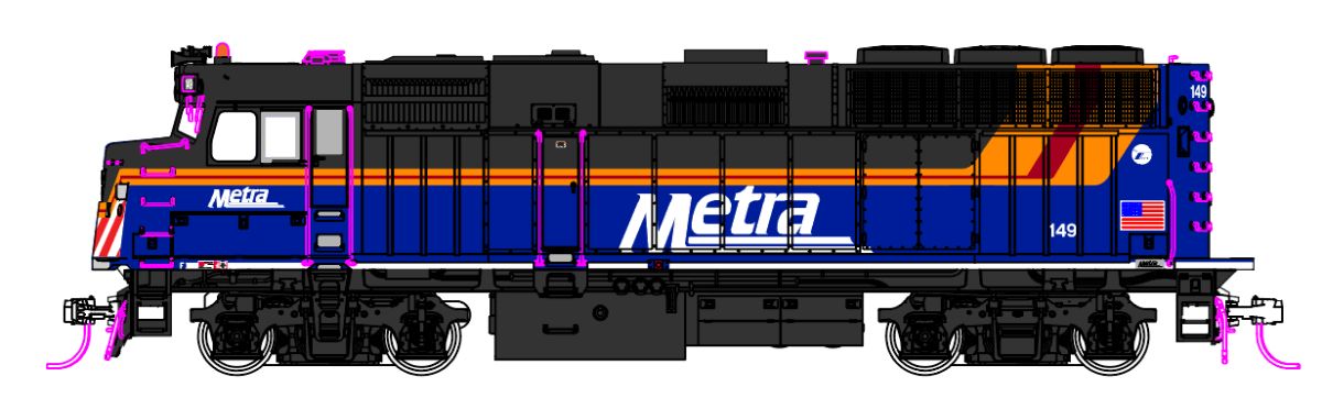 F40PH with Ditch lights Chicago Metra New Paint #149