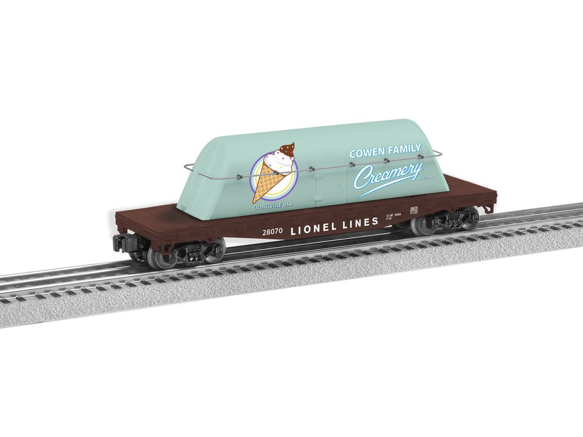 O RTR Lionelville Milk Flatcar w/Milk Container