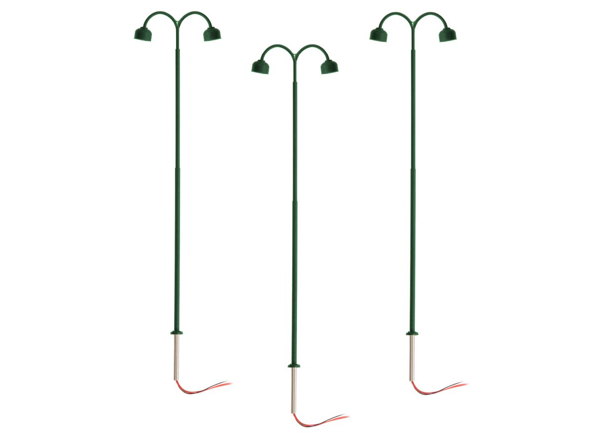 HO RTR Double Arm Lamp - Green 3-Pack