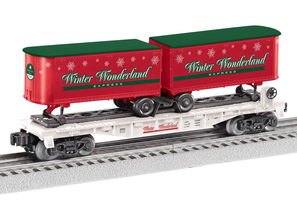 O RTR Winter Wonderland Flatcar with Piggyback Trailers