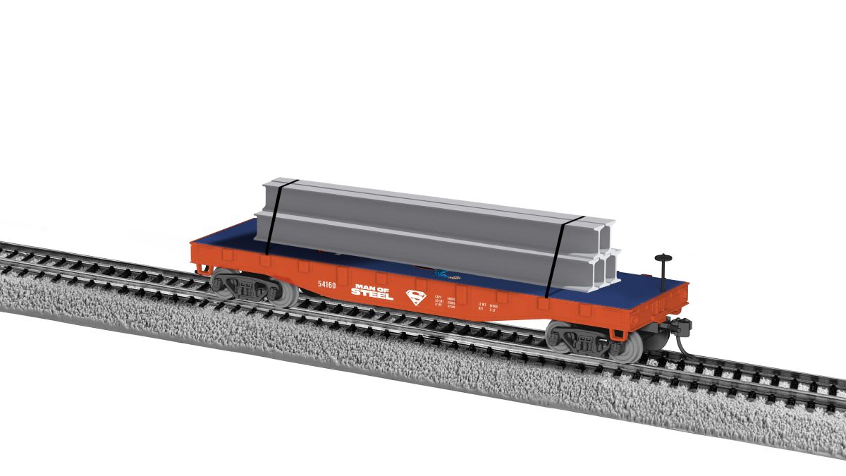 HO RTR Superman Man of Steel Flatcar with I-Beam Load