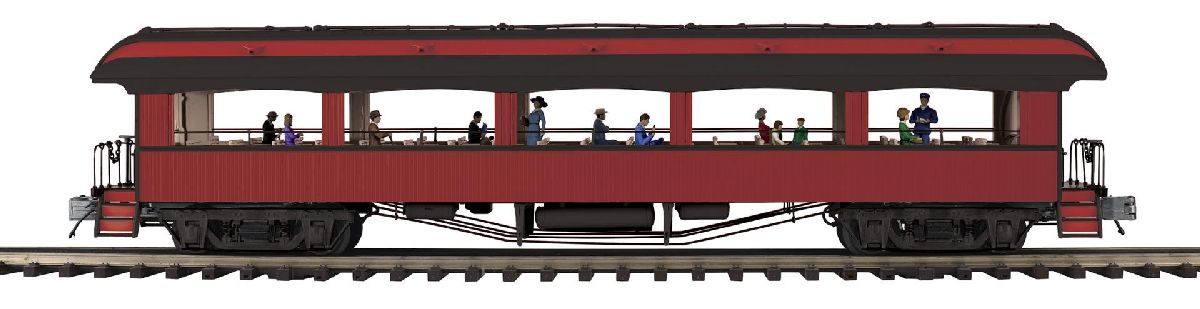 O Unlettered 64' Open Air Woodsided Coach Car (Red)