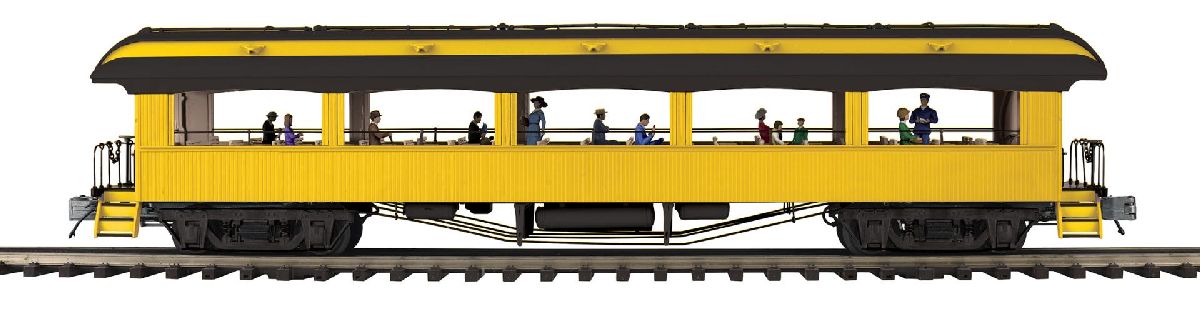 O Unlettered 64' Open Air Woodsided Coach Car (Yellow)