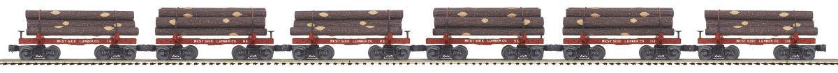 O Sleleton Cars w/Log Load 6pk West Side Lumber