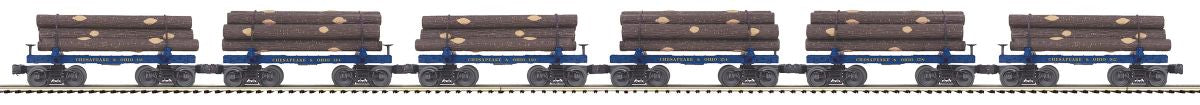 O Sleleton Cars w/Log Load 6pk C&O