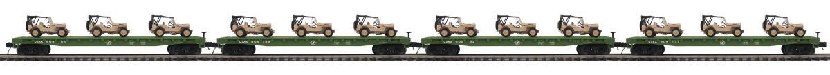 O US Army Flatcar 4pk w/(3) Willys Jeeps/Desert