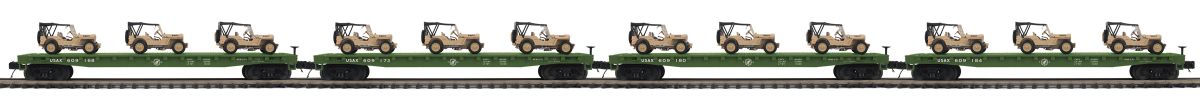 O US Army Flatcar 4pk w/(3) Willys Jeeps/Desert