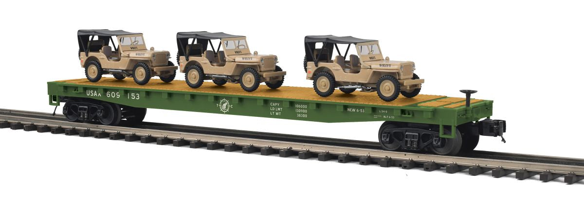 O US Army Flatcar w/(3) Willys Jeeps/Desert