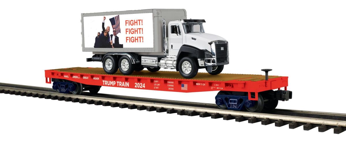 O Trump Flatcar w/Box Truck w/Sound