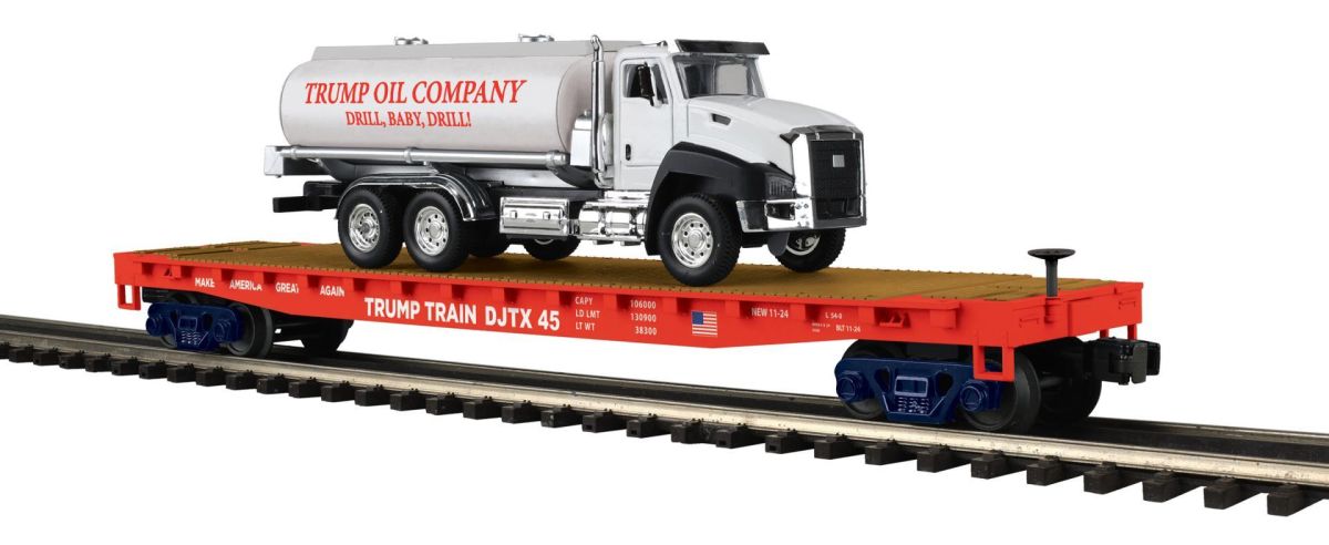 O Trump Flatcar w/Tanker Truck w/Sound