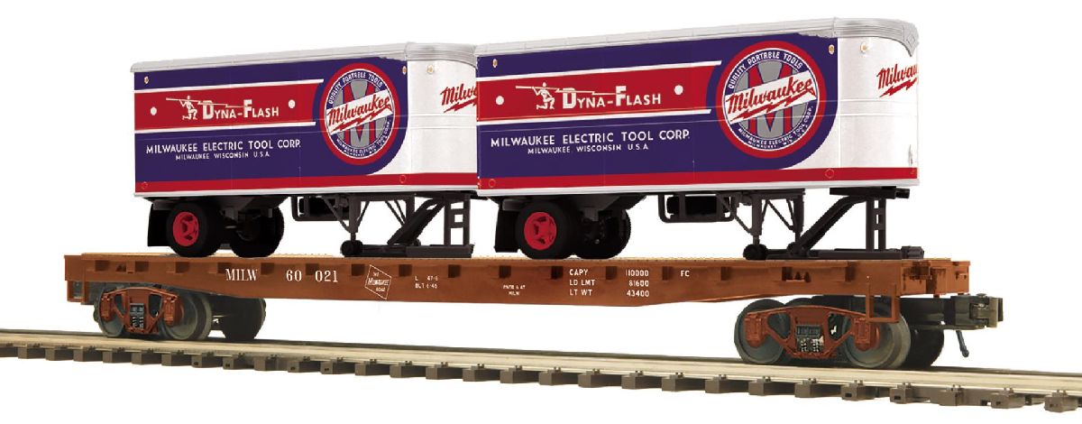 O Milw.Rd. Flat Car w/Pup Trailers